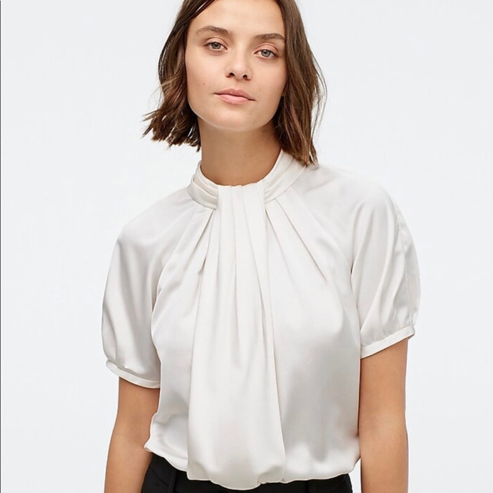 J Crew Short-Sleeve Mockneck Top in Satin-Backed Crepe-NWT